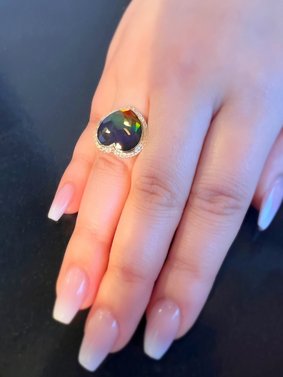 Ammolite heart diamond/アンモライト　ハート　ダイヤ巻きリング