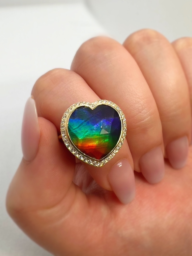 Ammolite heart diamond/アンモライト　ハート　ダイヤ巻きリング