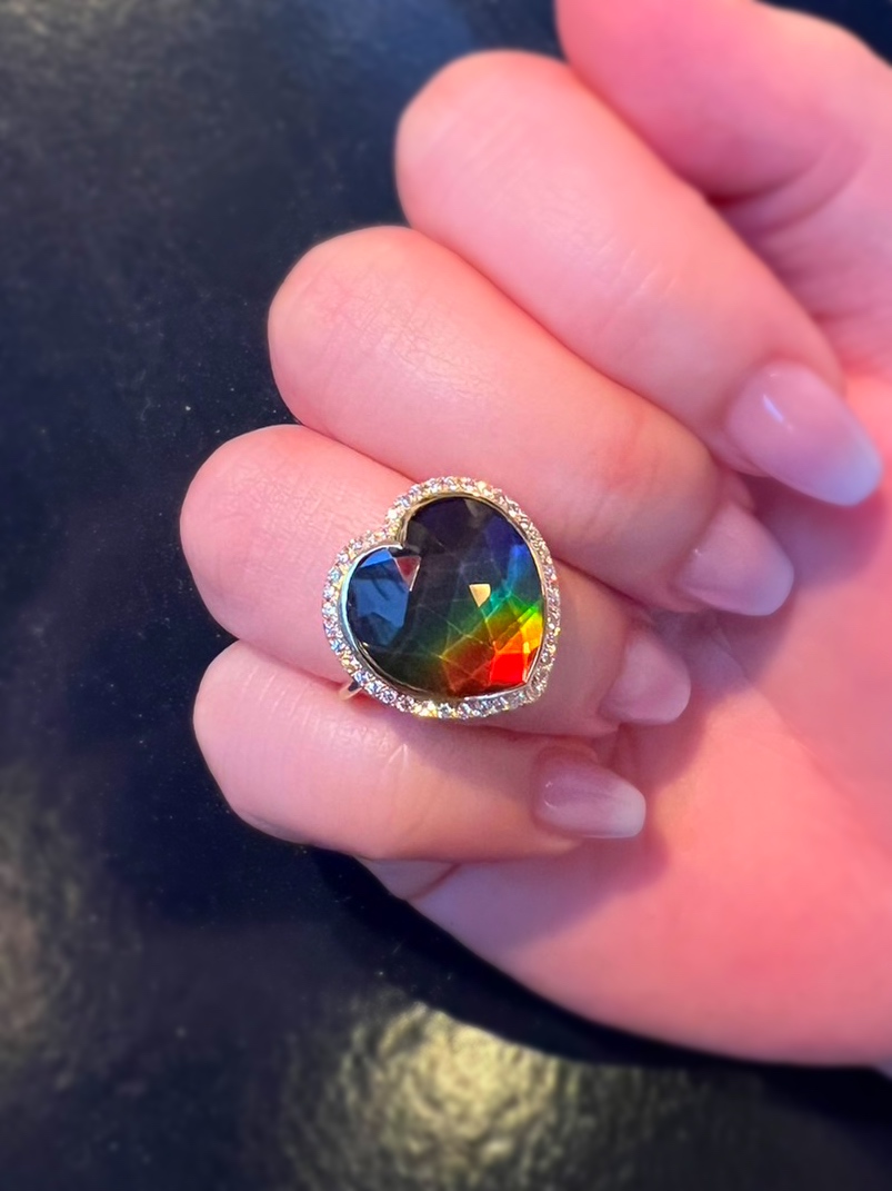 Ammolite heart diamond/アンモライト　ハート　ダイヤ巻きリング